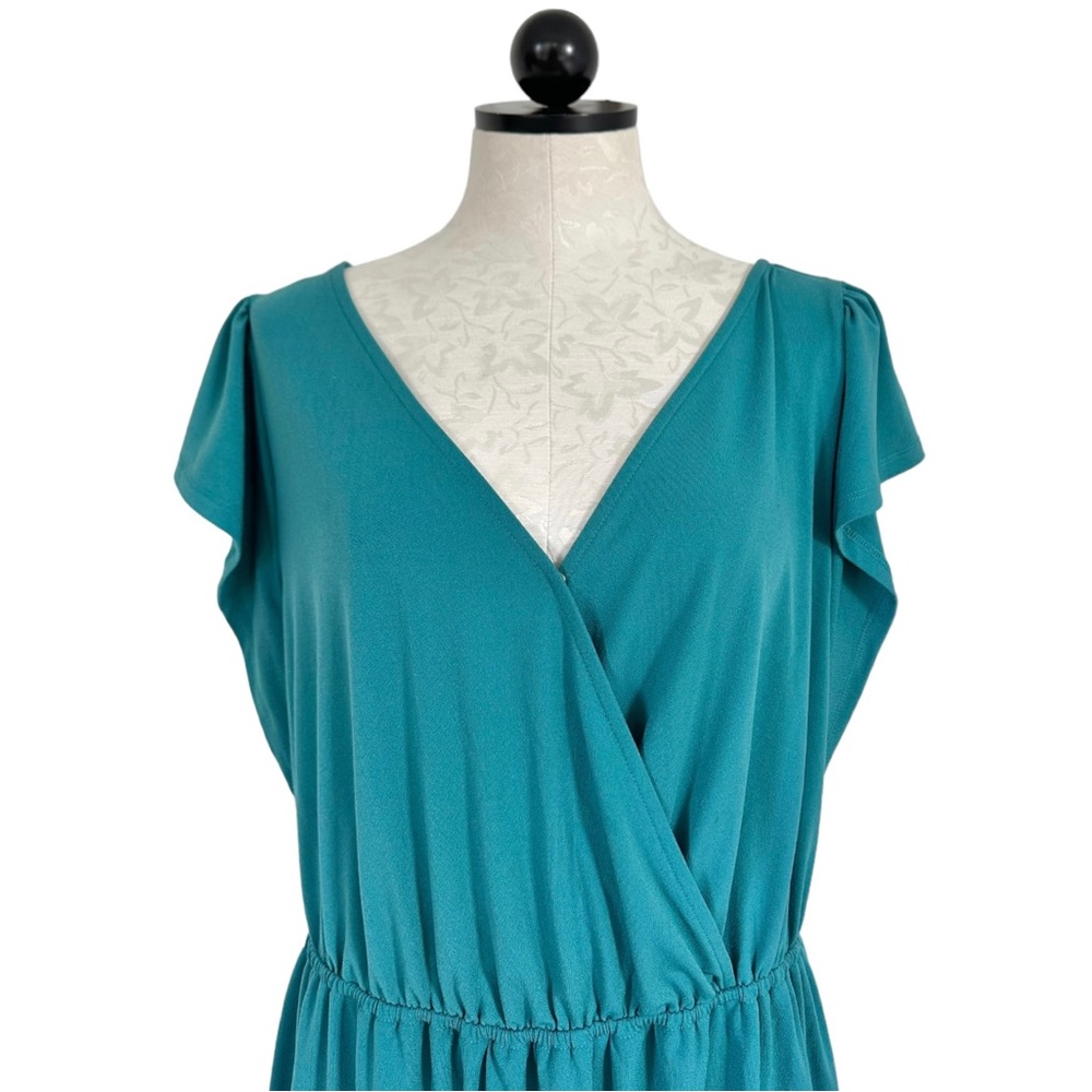 Ava & Viv Laguna Teal Faux Wrap Hi Lo Dress Knit Elastic Waist Size 1X - Picture 8 of 15